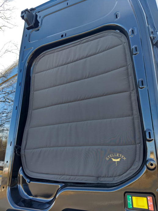 Stelletek Back Barn Door Window Covers for Mid- and High-Top Ford Transit Vans  — Sold in Pairs