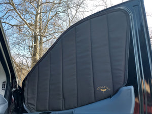 Stelletek Driver and Passenger Side Door Window Covers for mid- and high-top Ford Transit Passenger Vans — Sold in Pairs