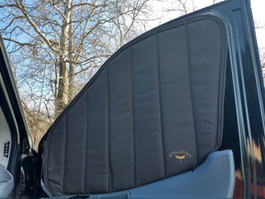 Stelletek Driver and Passenger Side Door Window Covers for mid- and high-top Ford Transit Vans — Sold in Pairs