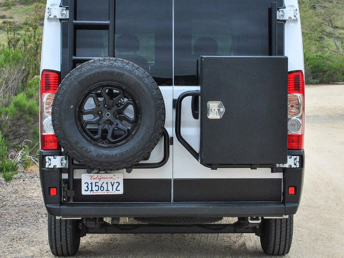 Additional Charge to Switch to a  Aluminess Rear Door-Mounted Tire Rack/Ladder Combos for 2013 and newer RAM Promaster Vans — Estimated led time ~10 weeks