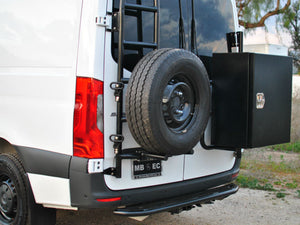 Aluminess Rear Door Ladder and Tire Rack Combo for Mercedes Sprinter Vans — 2019 and newer — Lead time 4 to 6 weeks