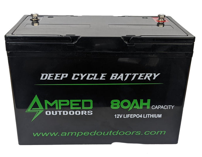 Amped Outdoors 12V 80AH Lithium-iron (LiFePO4) High Performance Battery — in stock