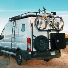 Load image into Gallery viewer, Aluminess Rear Door Hinge-mounted Passenger-side Bike Rack for 2015 and newer Ford Transit Vans  — Lead time 4 to 6 weeks