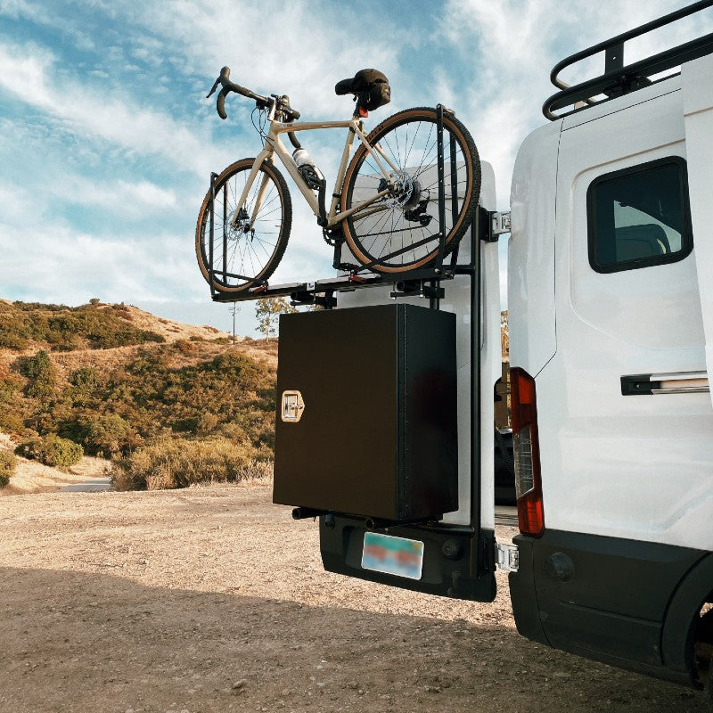 Aluminess Rear Door Hinge-mounted Passenger-side Bike Rack for 2015 and newer Ford Transit Vans  — Lead time 4 to 6 weeks